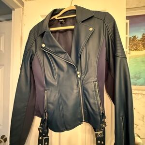 Women's Navy Faux Leather Jacket